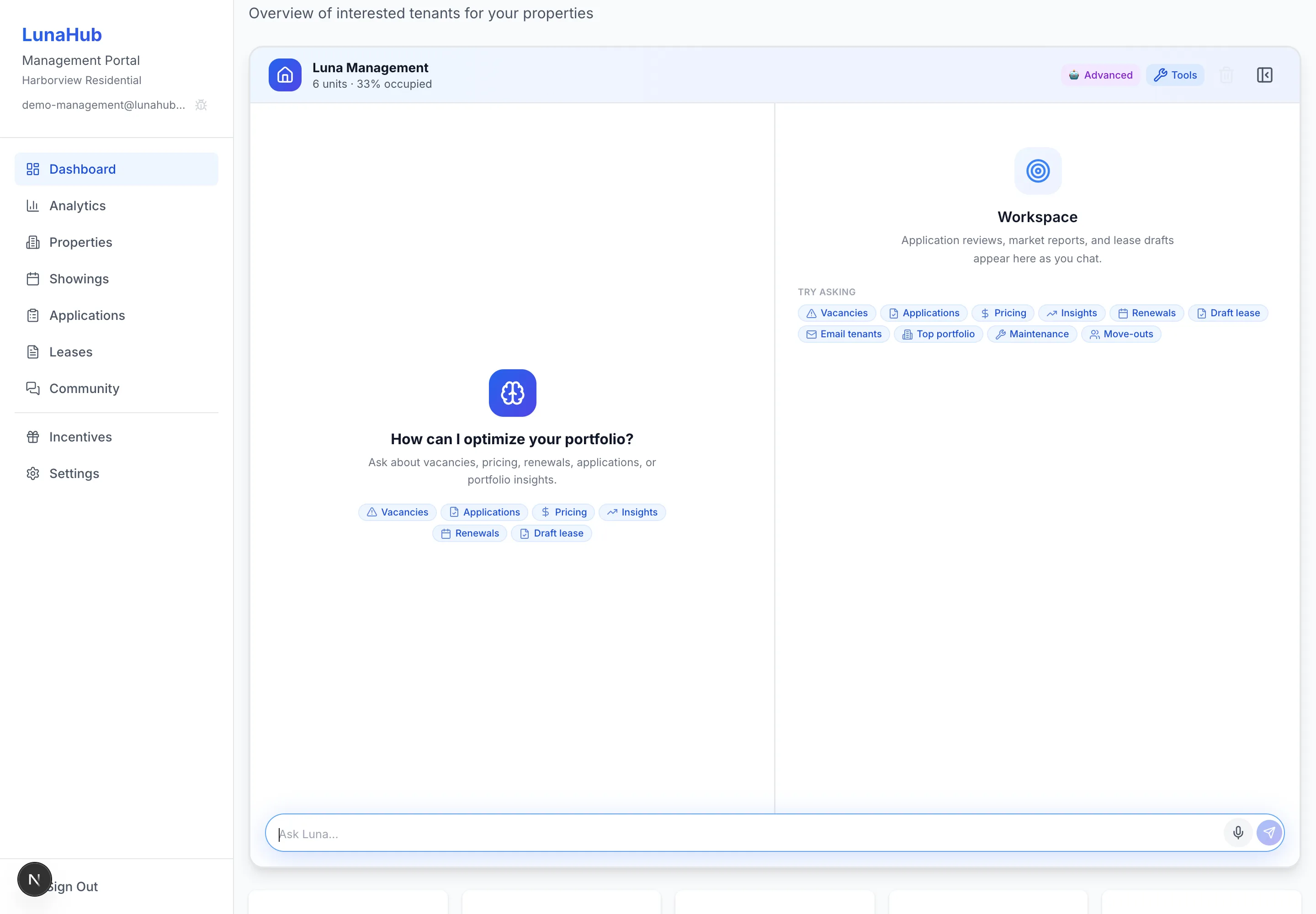 Luna AI management copilot in LunaHub